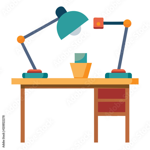 Office Desk with Lamp Vector Illustration Cartoon, Clipart, and Line Art Design.eps photo