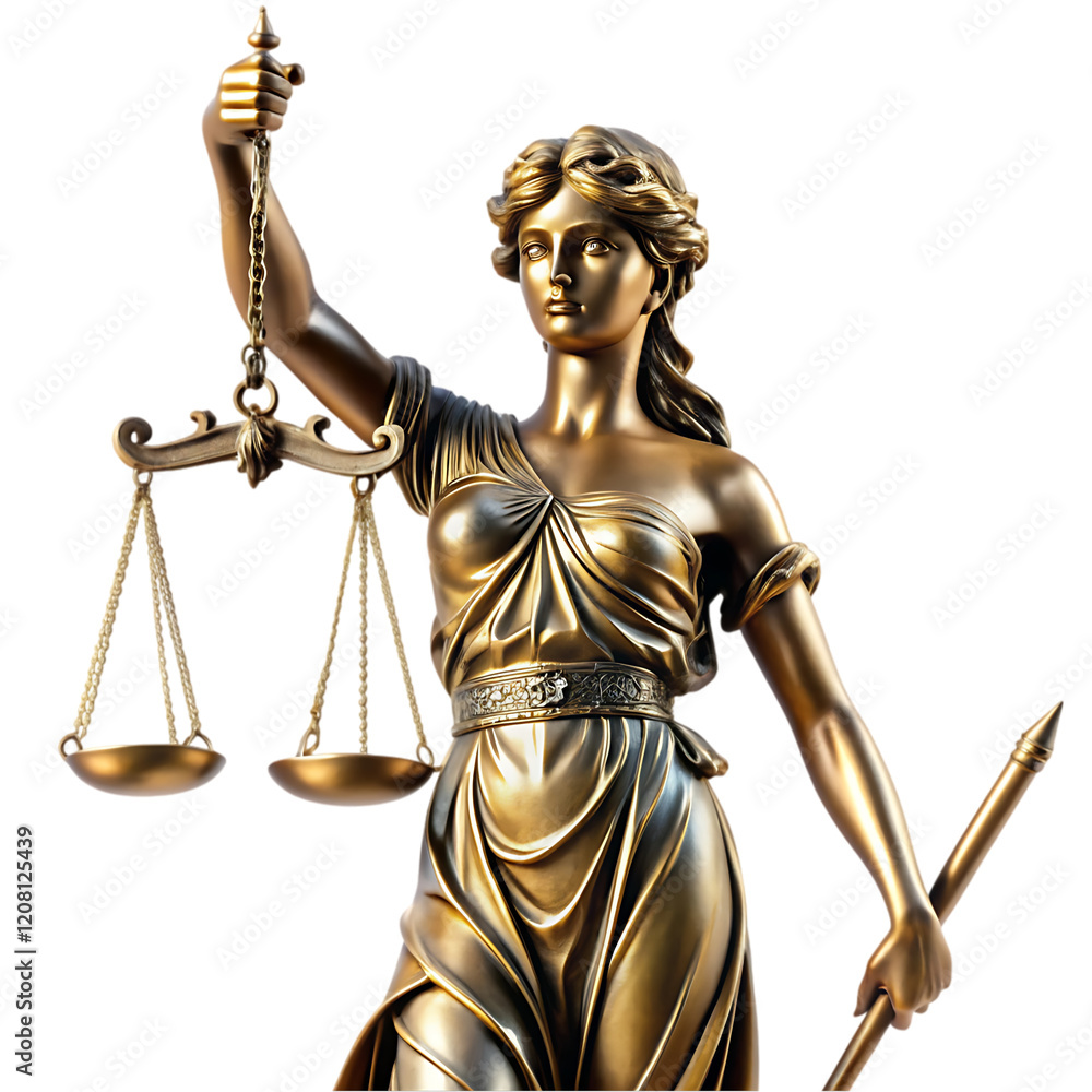 Obraz premium Golden Lady Justice Statue Scales Law Theme Bronze icon legal court gavel legal power 
