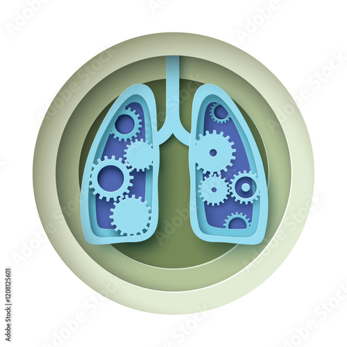 Human lungs internal respiratory organ breathing work process of gear cogwheels paper cut craft anatomical vector illustration