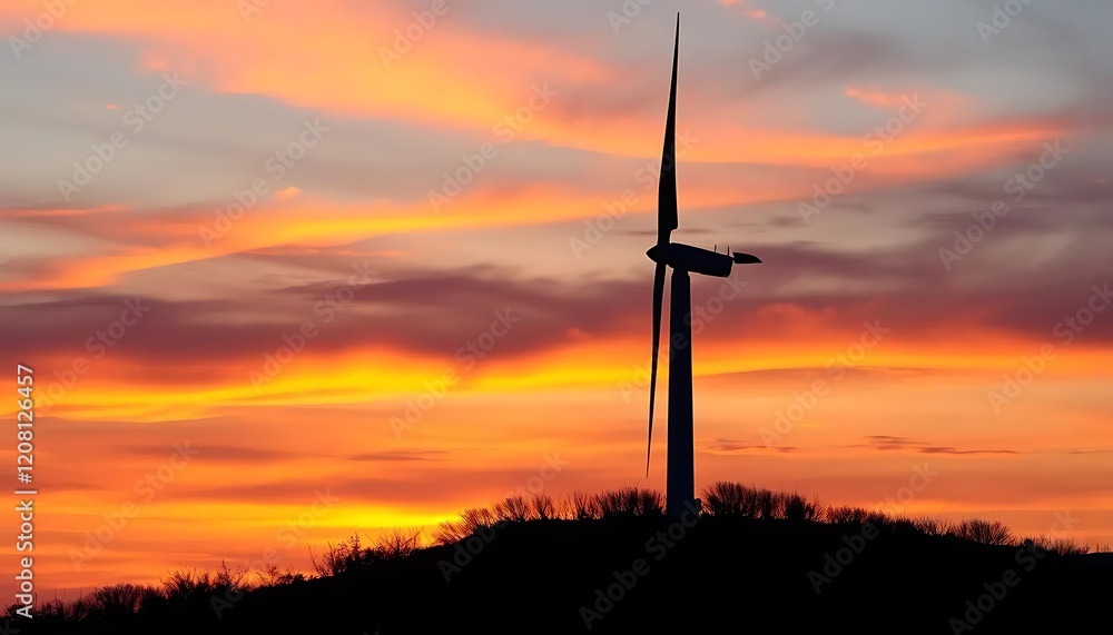 Obraz premium Wind Turbine Sunset Silhouette Landscape Photo