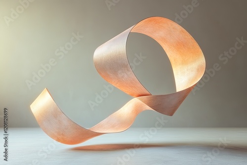 floating 3d-rendered ribbon spiral suspended in mid-air dynamically twisting with soft glowing edges minimalist backdrop