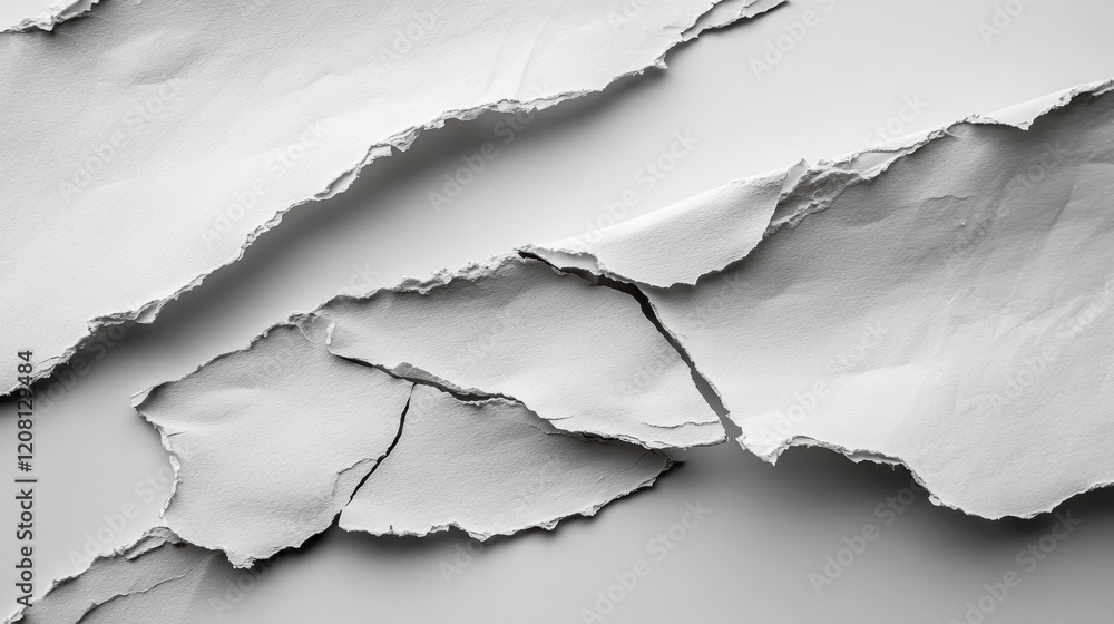 Torn White Paper Texture with Layered Shredded Edges and Shadows Torn White Paper Texture with Layered Shredded Edges and Shadows