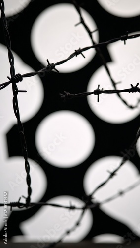 Twisted barbed-wire patterns in circular and squared frames symbolize protection warning or fortification photo