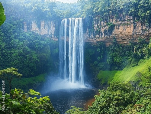 Beautiful cross-border waterfalls, surrounded by dense jungle, professional photo photo