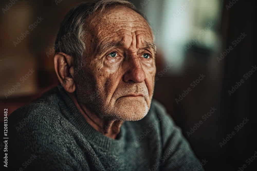 portrait of elderly man with melancholic expression sitting in dimly lit room lost in deep thought portrait of elderly man with melancholic expression sitting in dimly lit room lost in deep thought