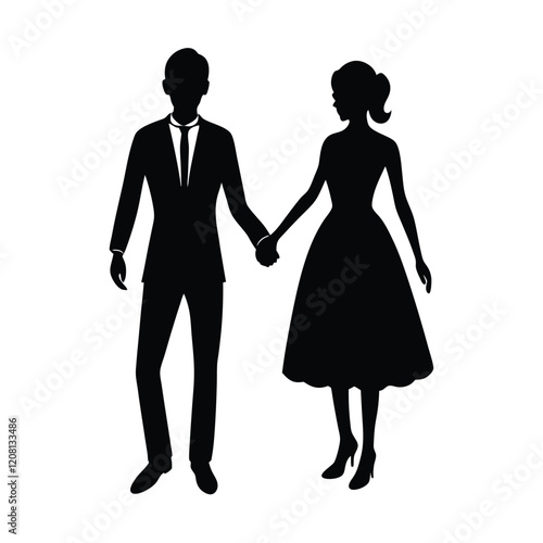 Wallpaper Mural Couple Holding Hands Silhouette Vector Art - Black Design Illustration Torontodigital.ca