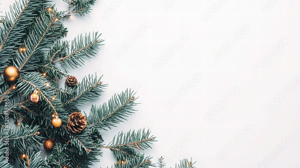 Lush Green Christmas Tree Branches with Decorations and Ornaments Lush Green Christmas Tree Branches with Decorations and Ornaments