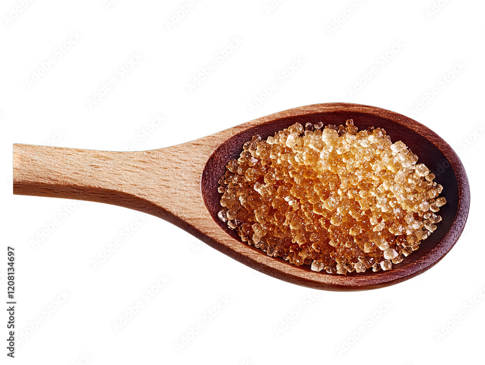 Exploring natural sweetness brown sugar in a wooden spoon culinary focus kitchen environment close-up view Exploring natural sweetness brown sugar in a wooden spoon culinary focus kitchen environment close-up view
