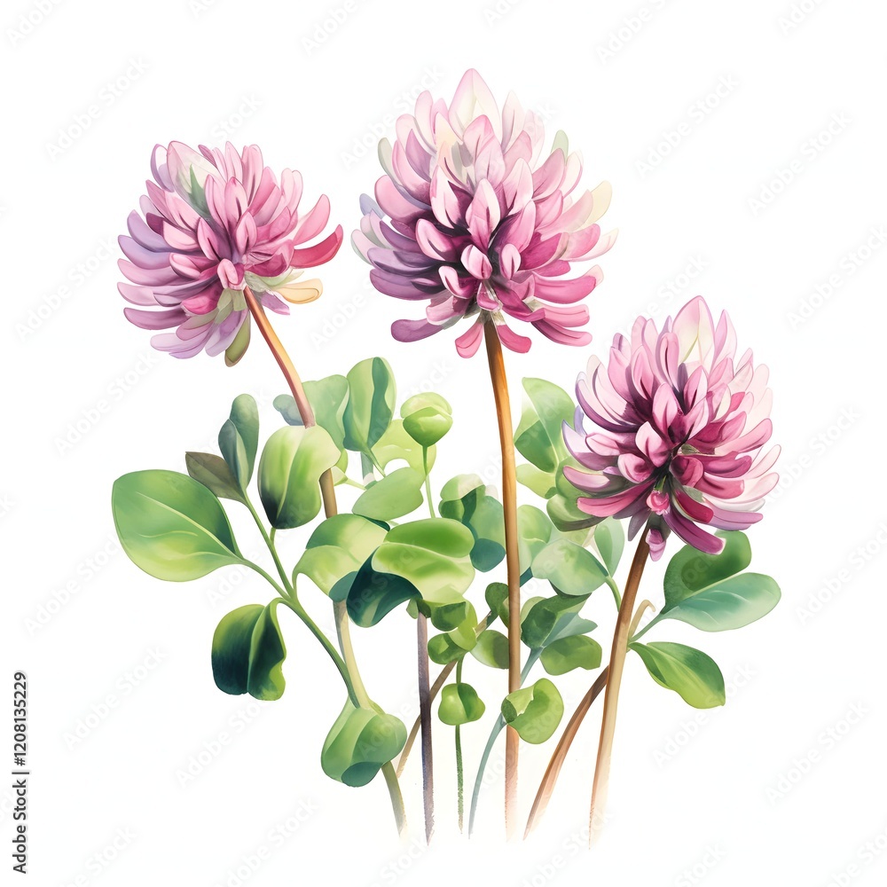 Obraz premium Clover Flowers clipart. Watercolor illustration. Hand-painted digital artwork