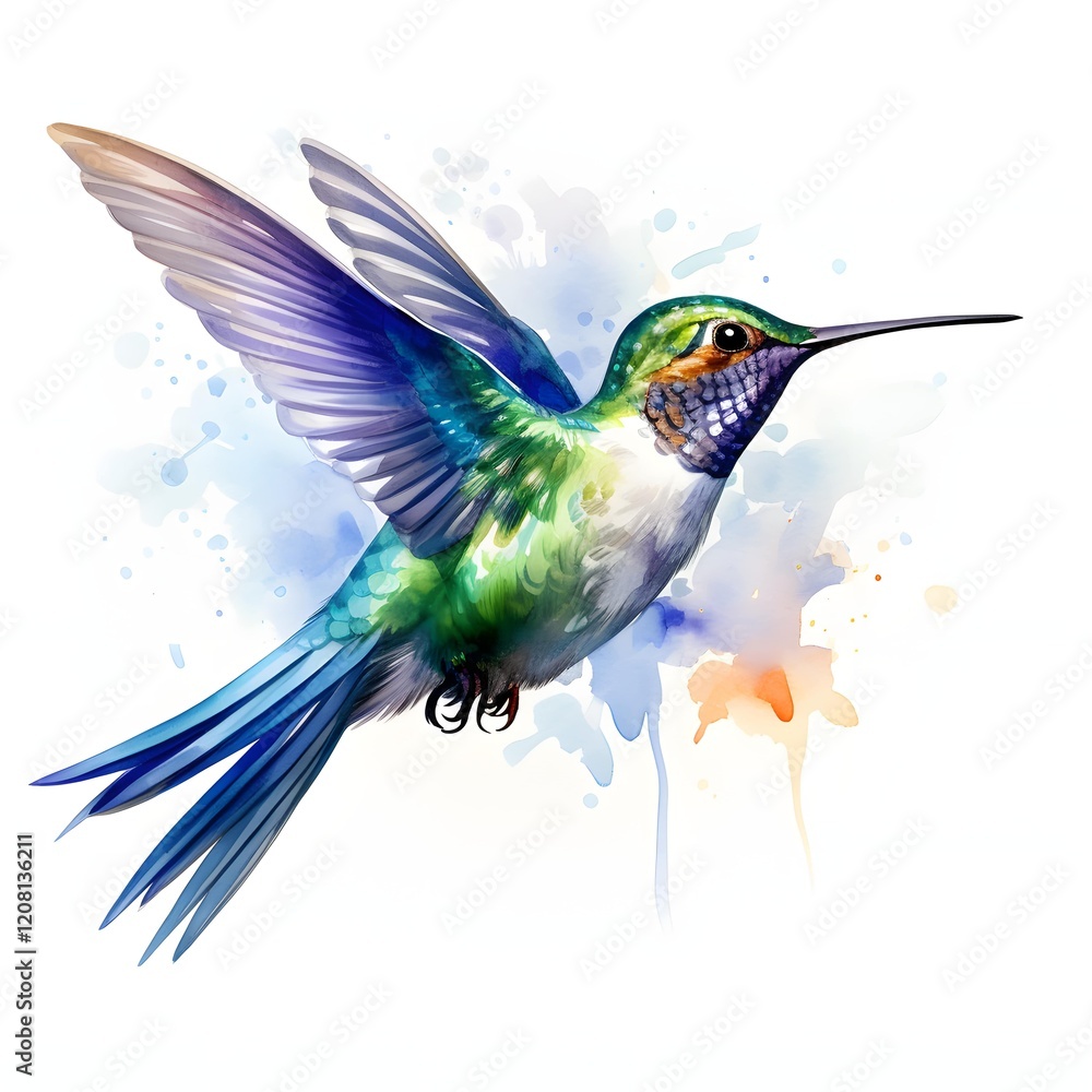 Obraz premium Colibri clipart. Digital watercolor clipart. Detailed illustration