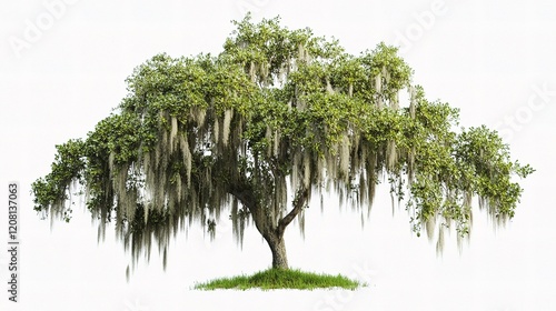Realistic 3D Rendering of Spanish Moss on Isolated White Background