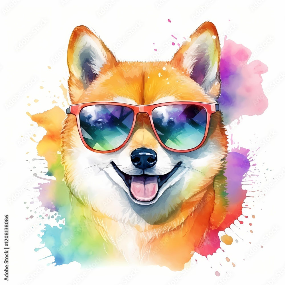 Fototapeta Cool Shiba Inu clipart. Digital watercolor clipart. Detailed illustration