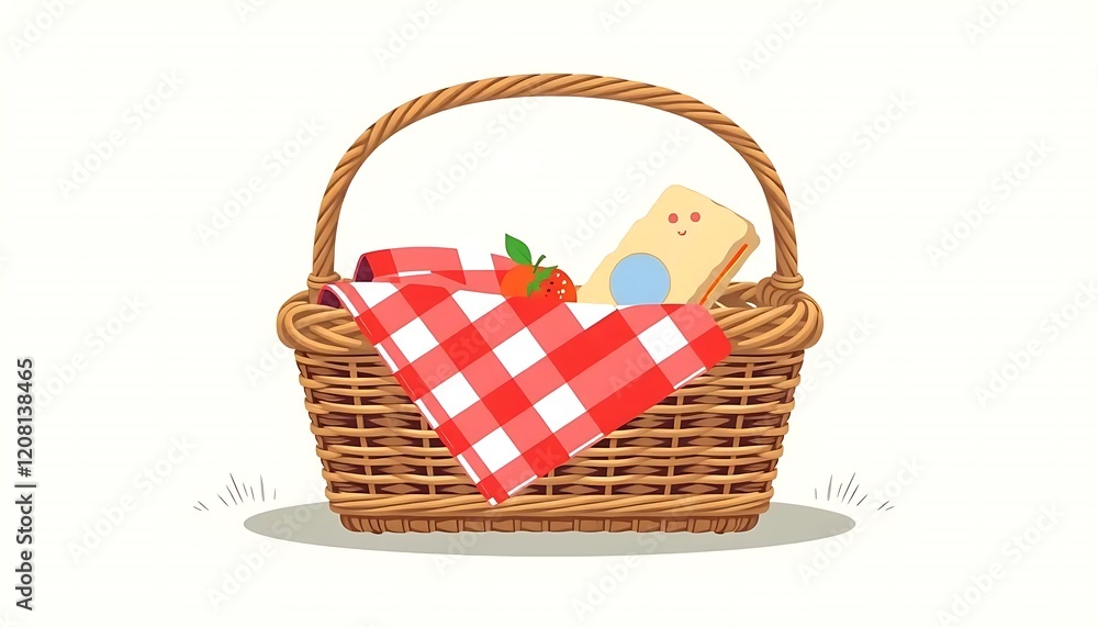 Adorable Picnic Basket with Red Gingham Blanket and Treats Adorable Picnic Basket with Red Gingham Blanket and Treats