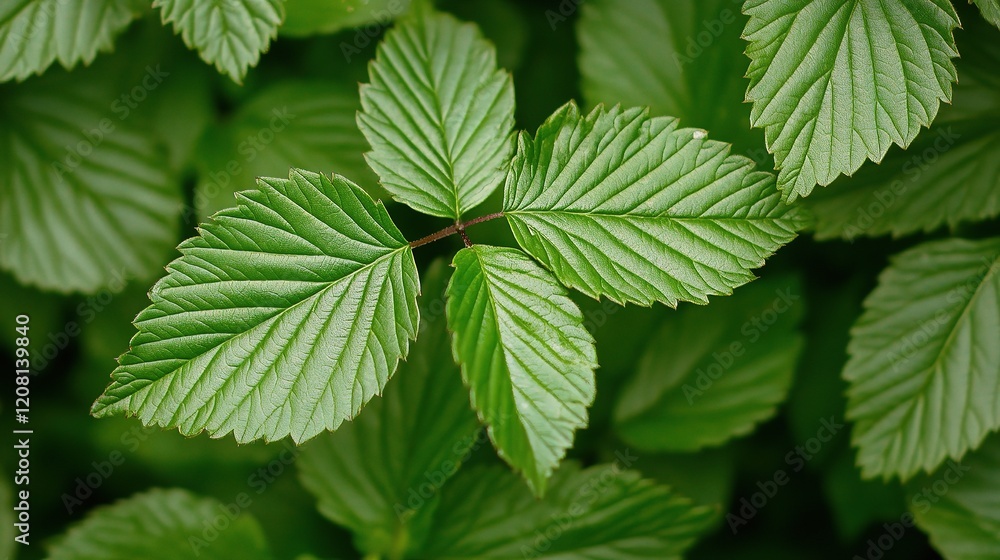 Detailed Close-Up of Vibrant Green Leaf in Summer Garden Setting Detailed Close-Up of Vibrant Green Leaf in Summer Garden Setting