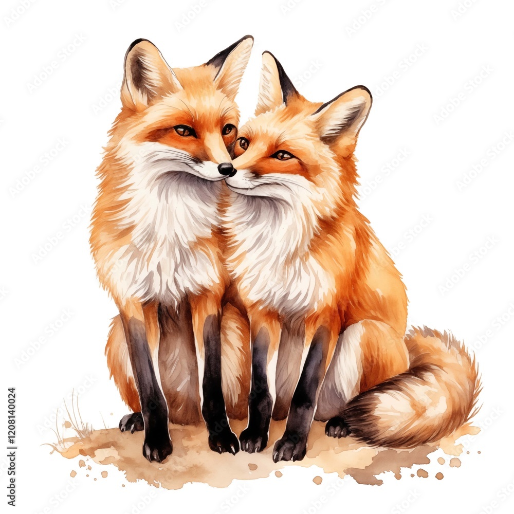 Fototapeta premium Couple Animals clipart. Watercolor illustration. Watercolor-style digital design illustration