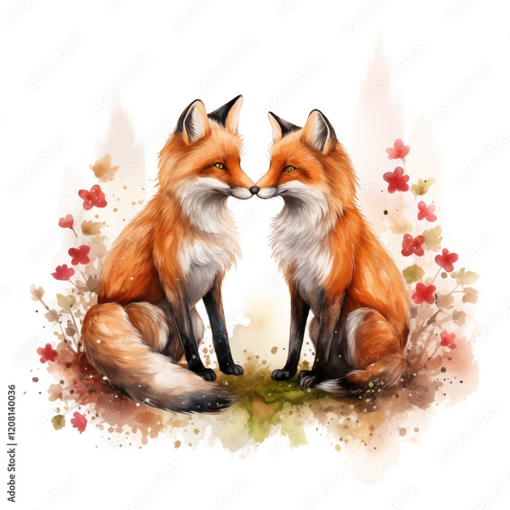 Obraz premium Couple Animals clipart. Watercolor illustration. Illustrative clipart collection illustration