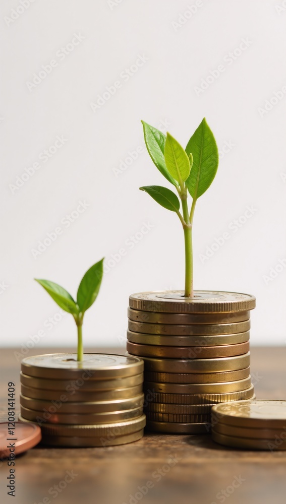 Stacked coins bloom with growing plants representing the link between investments and growth financial prosperity and sustainability are conveyed in this image Stacked coins bloom with growing plants representing the link between investments and growth financial prosperity and sustainability are conveyed in this image