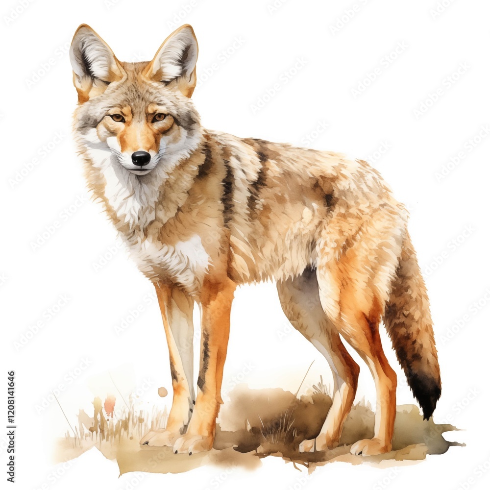 Fototapeta premium Coyote clipart. Watercolor illustration. Hand-painted digital artwork