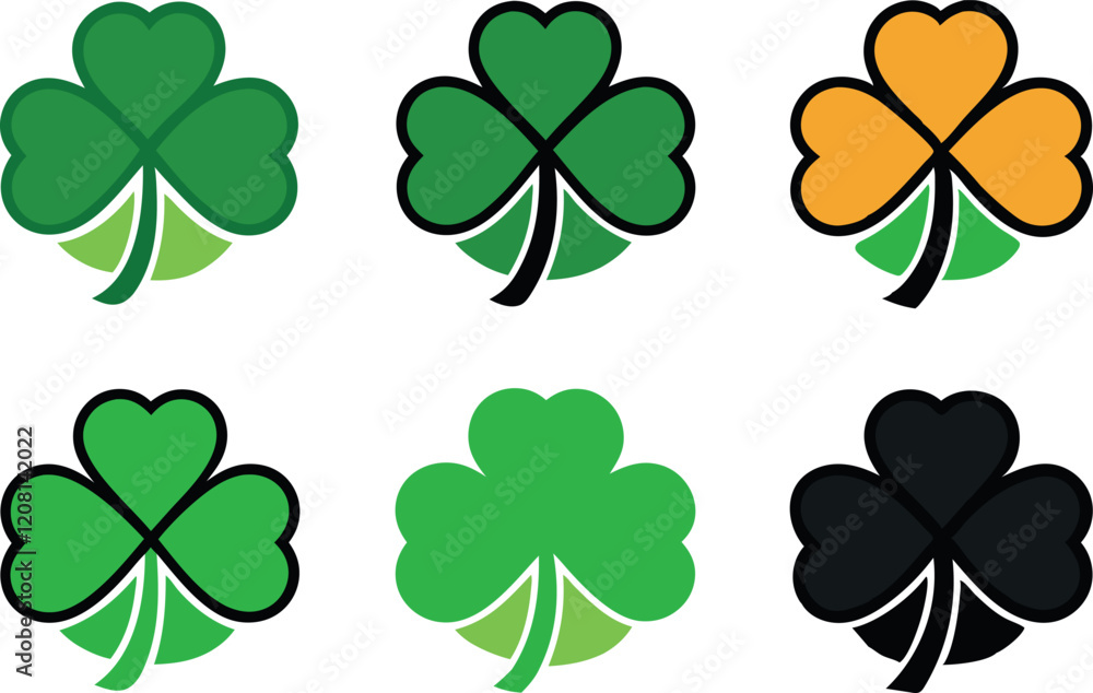 Shamrock leaves icon set vector, set of four clover Shamrock leaves icon set vector, set of four clover