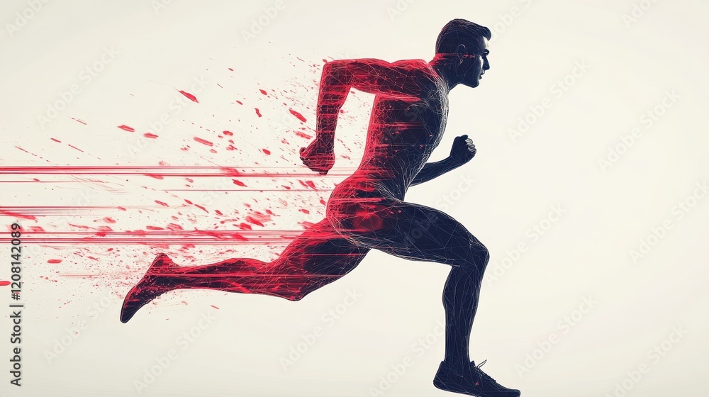 Abstract silhouette of a sprinter dissolving into particles Abstract silhouette of a sprinter dissolving into particles