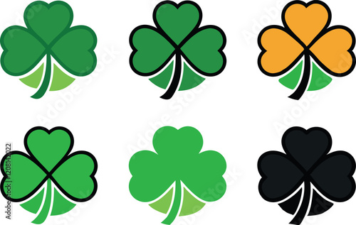 Shamrock leaves icon set vector, set of four clover