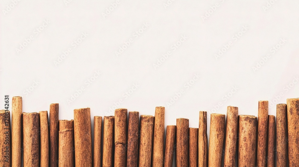 Neatly Arranged Fresh Cinnamon Sticks Isolated on White Background Neatly Arranged Fresh Cinnamon Sticks Isolated on White Background