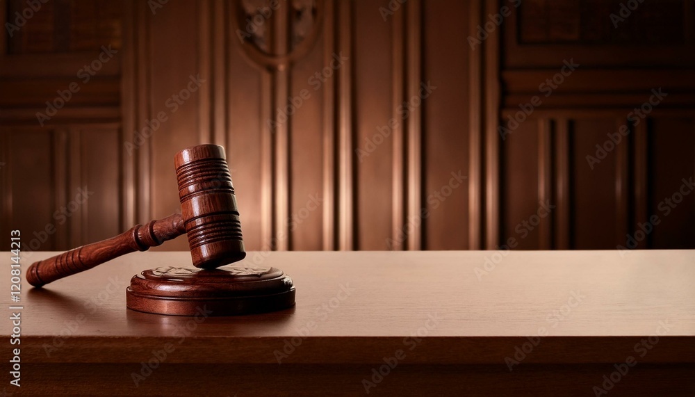 법정 안의 나무 법봉, 짙은 색 나무로 만들어진 법봉과 조각된 법정 심벌이 함께 놓인 테이블 위의 정경 법정 안의 나무 법봉, 짙은 색 나무로 만들어진 법봉과 조각된 법정 심벌이 함께 놓인 테이블 위의 정경