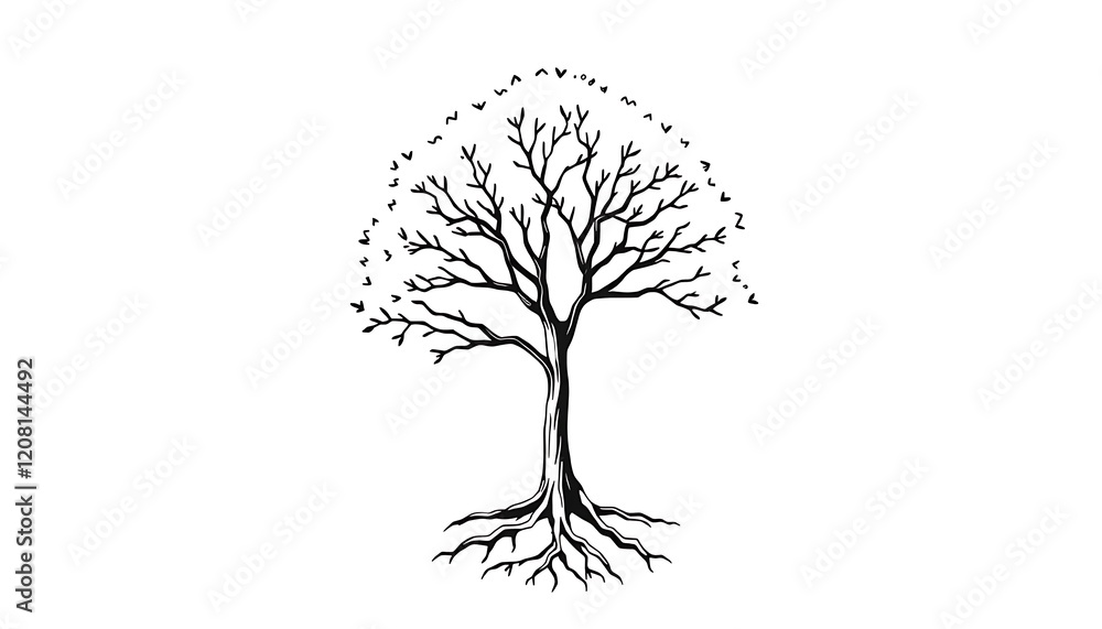 Naklejka premium Bare Tree Roots Illustration Nature Art Print