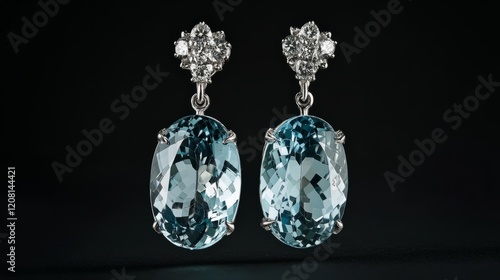 Asymmetrical dangle earrings with a large oval aquamarine on one side and a small diamond stud generative ai