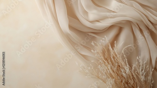 Beige Fabric Draped with Dried Floral Accents