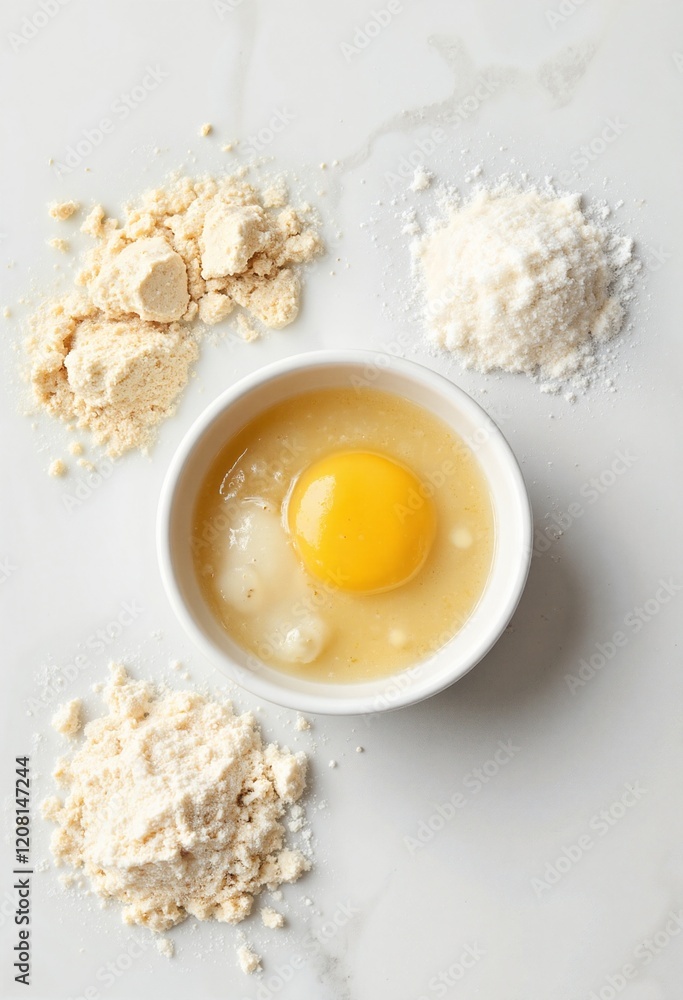 Egg yolk and flour on marble background Egg yolk and flour on marble background