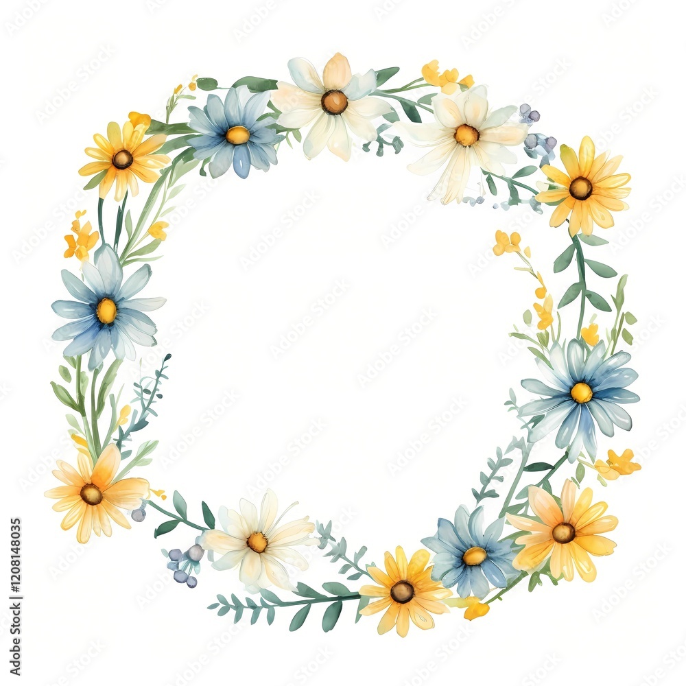 Daisy Flower Frame clipart. Watercolor illustration. Ai-generated artistic illustration. Detailed illustration Daisy Flower Frame clipart. Watercolor illustration. Ai-generated artistic illustration. Detailed illustration