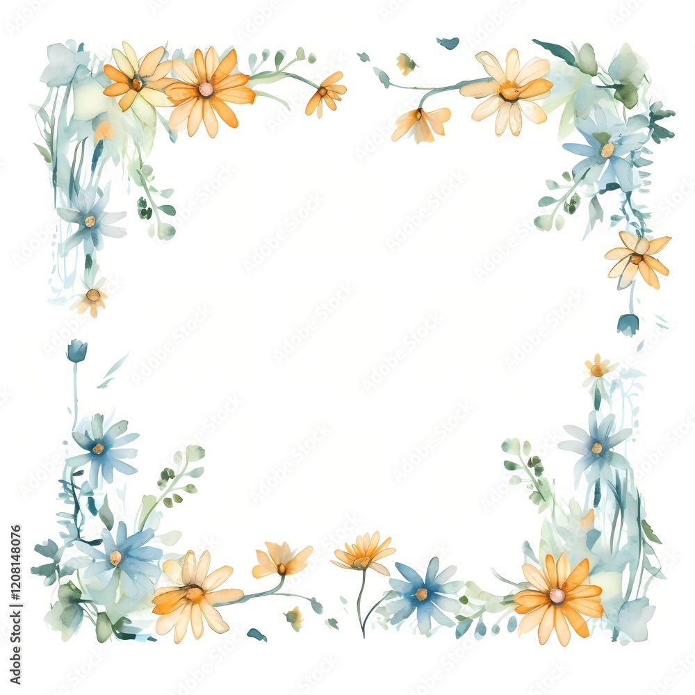 Daisy Flower Frame clipart. Digital watercolor clipart. Detailed illustration Daisy Flower Frame clipart. Digital watercolor clipart. Detailed illustration