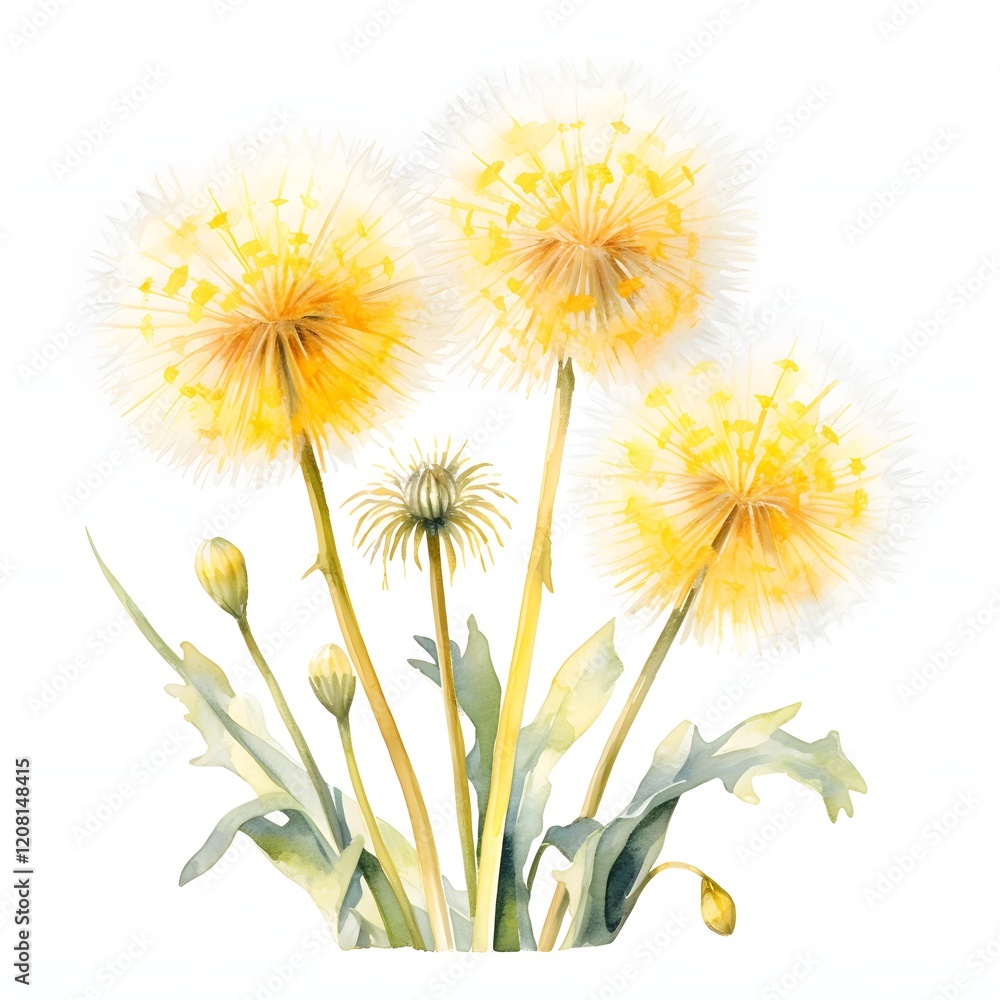 Obraz premium Dandelions clipart. Ai watercolor art illustration. Detailed illustration