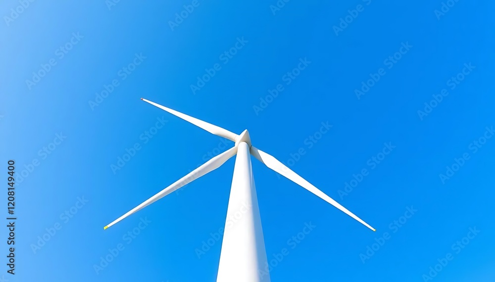 Clean Energy Wind Turbine Against Blue Sky Clean Energy Wind Turbine Against Blue Sky
