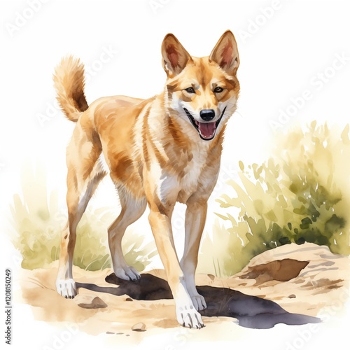 Dingo clipart. Watercolor illustration. Ai-generated artistic illustration. Detailed illustration photo