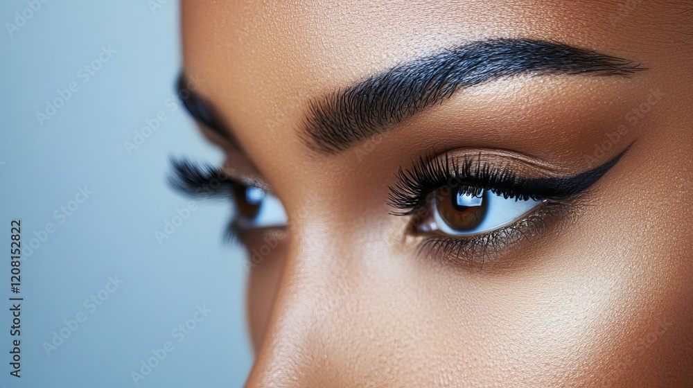 Naklejka premium Elevate your beauty with permanent female eyeliner tattoos. Enhance your natural features and save time on your daily makeup routine. Precision artistry ensures a flawless