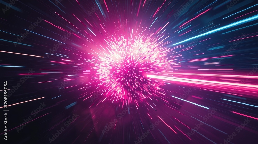 Fototapeta premium Neon Burst: A vibrant, dynamic light explosion in a dark cosmos