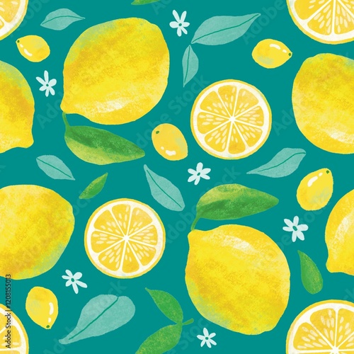 Watercolour Style Lemon Seamless Pattern 