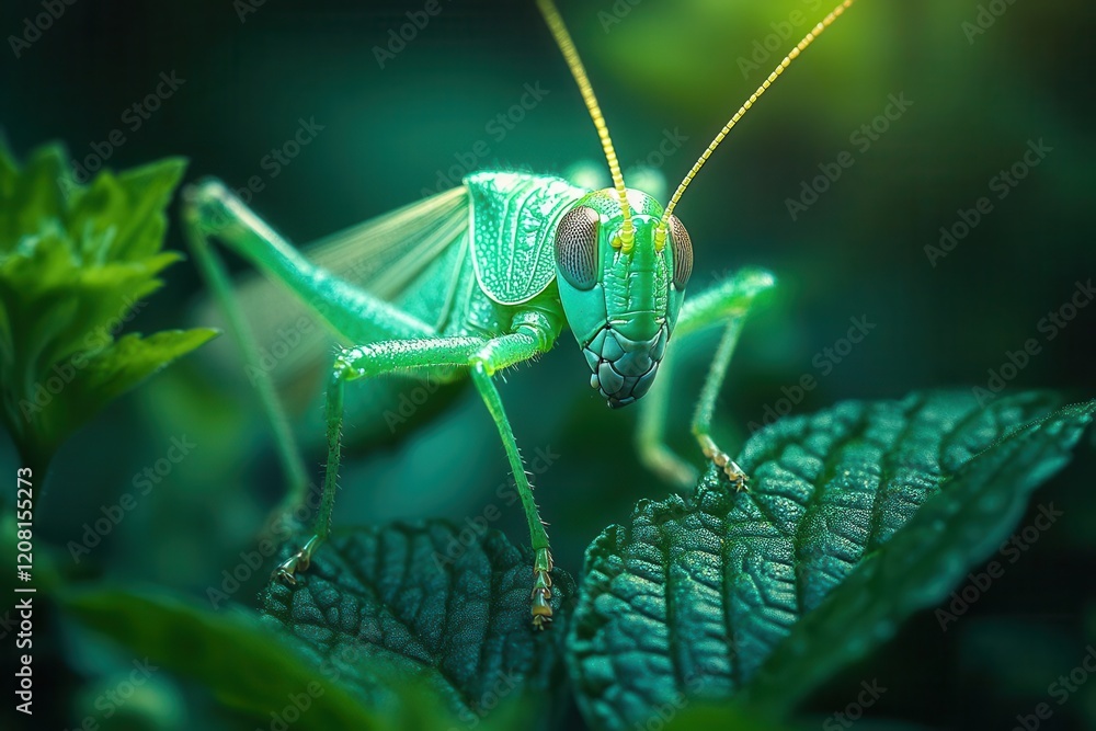 closeup of a grasshopper perched on a vibrant green leaf showcasing its intricate features and textures emphasizing the beauty of small creatures in nature closeup of a grasshopper perched on a vibrant green leaf showcasing its intricate features and textures emphasizing the beauty of small creatures in nature
