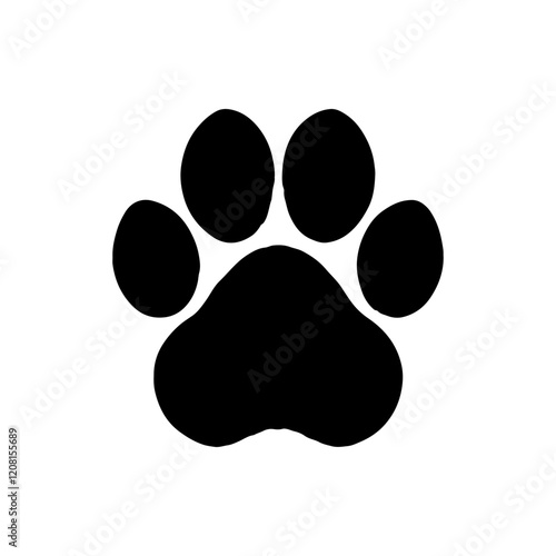 Cute black big cat paw print silhouette icon vector illustration design. photo