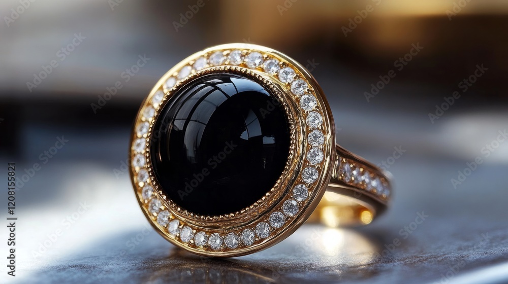 Bold and eye-catching ring, large round black onyx center stone generative ai Bold and eye-catching ring, large round black onyx center stone generative ai