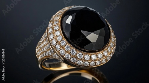 Bold and eye-catching ring, large round black onyx center stone generative ai