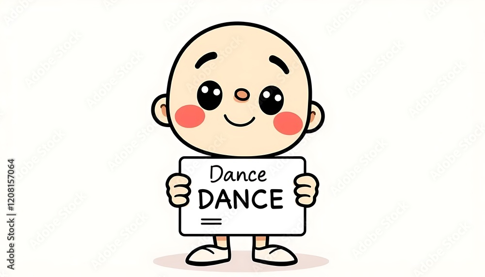 Cute Baby Holding Dance Sign Adorable Cartoon Illustration Cute Baby Holding Dance Sign Adorable Cartoon Illustration