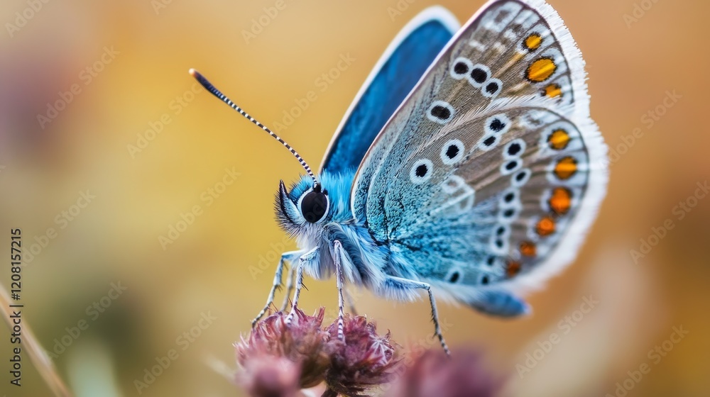 Stunning close-up portrait of a vibrant blue butterfly sitting gracefully on a leaf, showcasing intricate wing details and delicate natural beauty in vivid color Stunning close-up portrait of a vibrant blue butterfly sitting gracefully on a leaf, showcasing intricate wing details and delicate natural beauty in vivid color