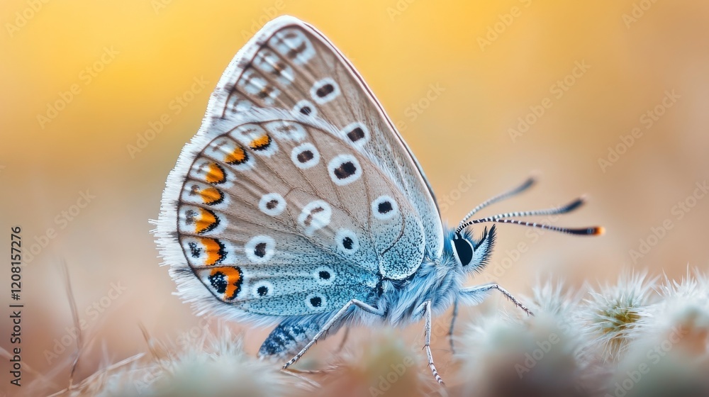 Obraz premium Stunning close-up portrait of a vibrant blue butterfly sitting gracefully on a leaf, showcasing intricate wing details and delicate natural beauty in vivid color