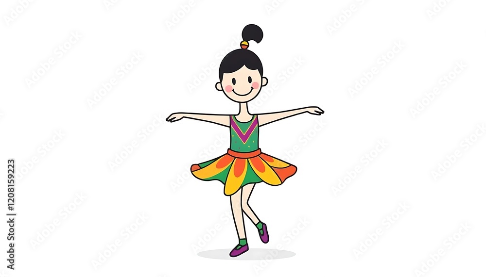Cute Girl Ballerina Dancing in Colorful Tutu Cute Girl Ballerina Dancing in Colorful Tutu