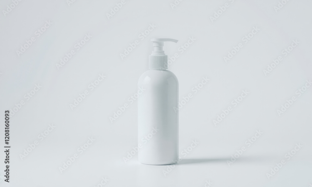 clean, minimalist white bottle with pump top, ideal for cosmetic or skincare products, set against light background clean, minimalist white bottle with pump top, ideal for cosmetic or skincare products, set against light background