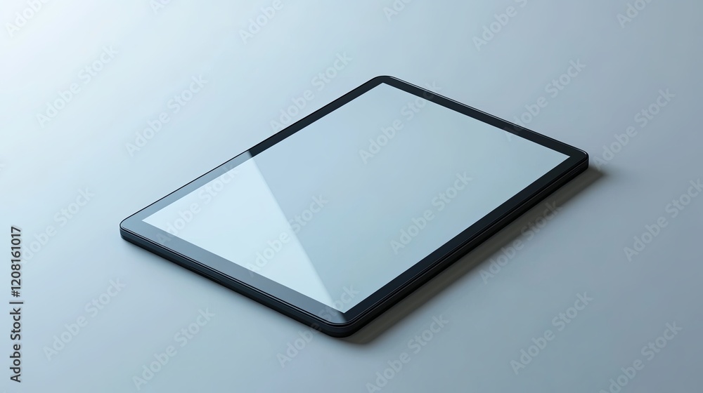 A tablet displaying a business presentation on a light background, area for text A tablet displaying a business presentation on a light background, area for text