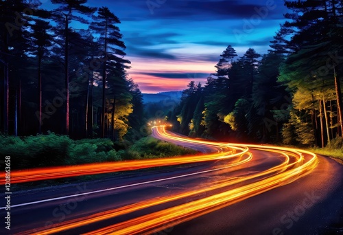 A stunning long exposure photograph depicting a road at night time